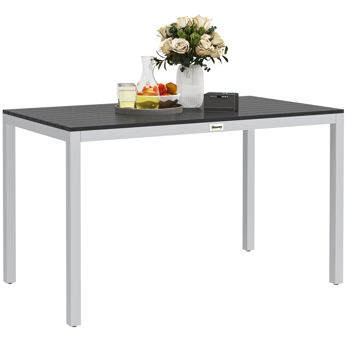 Gartentisch Aluminium 120x70 cm Wetterfest Balkontisch mit Holzoptik, für 4-6 Personen Schwarz