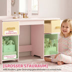Kids Dressing Table, Kids Vanity Table and Chair Set with Tri-Folding Mirror, 2 Drawers, 2 Cabinets for Girls 3+, Pink