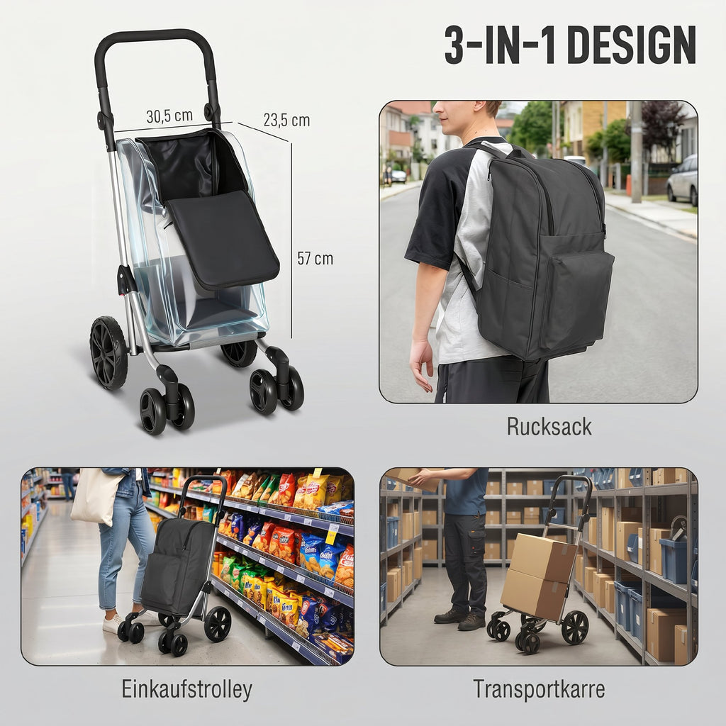 Einkaufstrolley Klappbar mit Kühlfach, 6 Rädern, 46L, Dunkelgrau