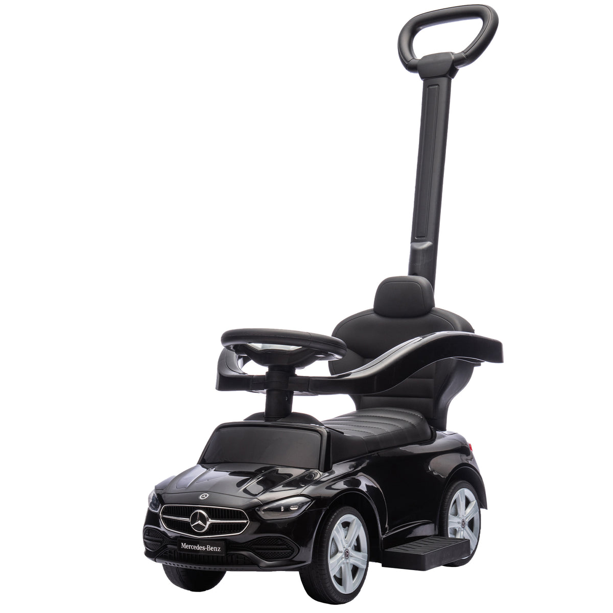 2 in 1 Baby Ride on Push Car Mercedes-Benz C-Class Licensed Walker Foot to Floor Push-Along with Removable Handle, Black