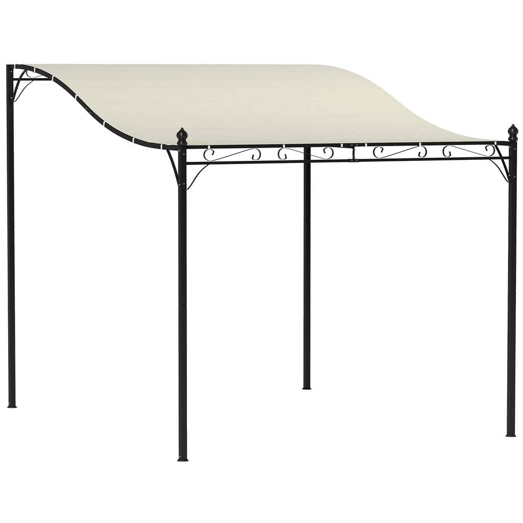 3 x 2,5 m Pergola, Wandmontierter Garten-Pavillon, wasserbeständig, Metallrahmen, Ablauflöcher, Schattendach, Cremeweiß