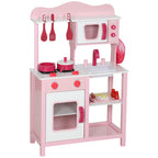 Kinderk¨¹che zum Spielen, Zubeh?r aus Holz, K¨¹chenger?te, kompakt, Ger?usche, Rosa