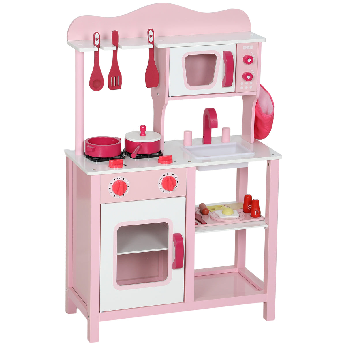 Kinderk¨¹che zum Spielen, Zubeh?r aus Holz, K¨¹chenger?te, kompakt, Ger?usche, Rosa