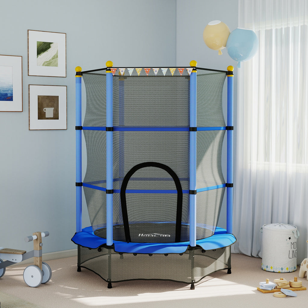 4.6FT/55" Kids Trampoline with Enclosure Net, Outdoor Indoor Use, for Ages 3-10 Years, Blue