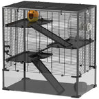 Four-Tier Hamster Cage with Deep Tempered Glass Bottom, Hut, Running Wheel, Food Dish, Water Bottle, 78.5 x 48.5 x 80cm