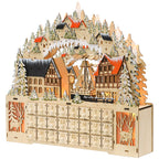 Adventskalender, Weihnachtsdorf, 18 LEDs, 24 Schubladen, wiederverwendbar, 45 x 9 x 42,5 cm