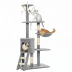 Multi-Level Cat Tower, 134cm Cat Tree with Condo and Sisal Scratching Posts for Indoor Kittens, Grey
