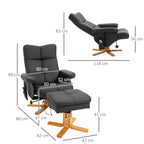 Massagesessel mit Hocker, 145° Neigbarer Relaxsessel mit Massagefunktion, Stauraum, Kunstleder, 80 x 86 x 99 cm, Schwarz