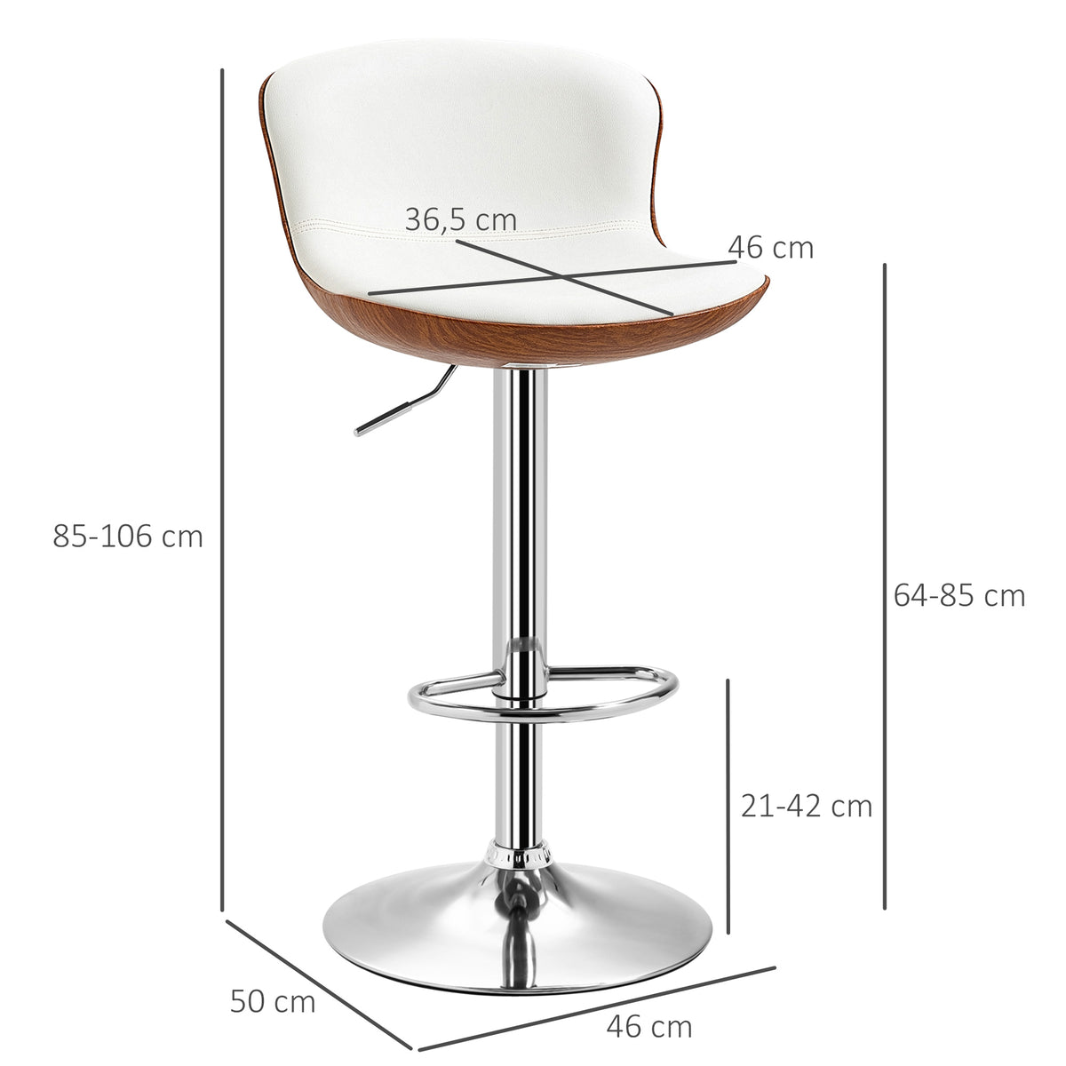 2er-Set Barhocker, höhenverstellbar, Metallgestell, drehbarer Sitz, Cremeweiß