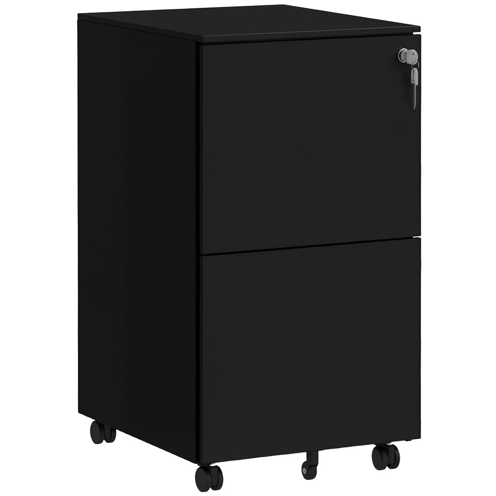 Rollcontainer Aktenschrank, 2 Schubladen, ab­schließ­bar, rollbar, 37 cm x 43,5 cm x 67,5 cm, Schwarz
