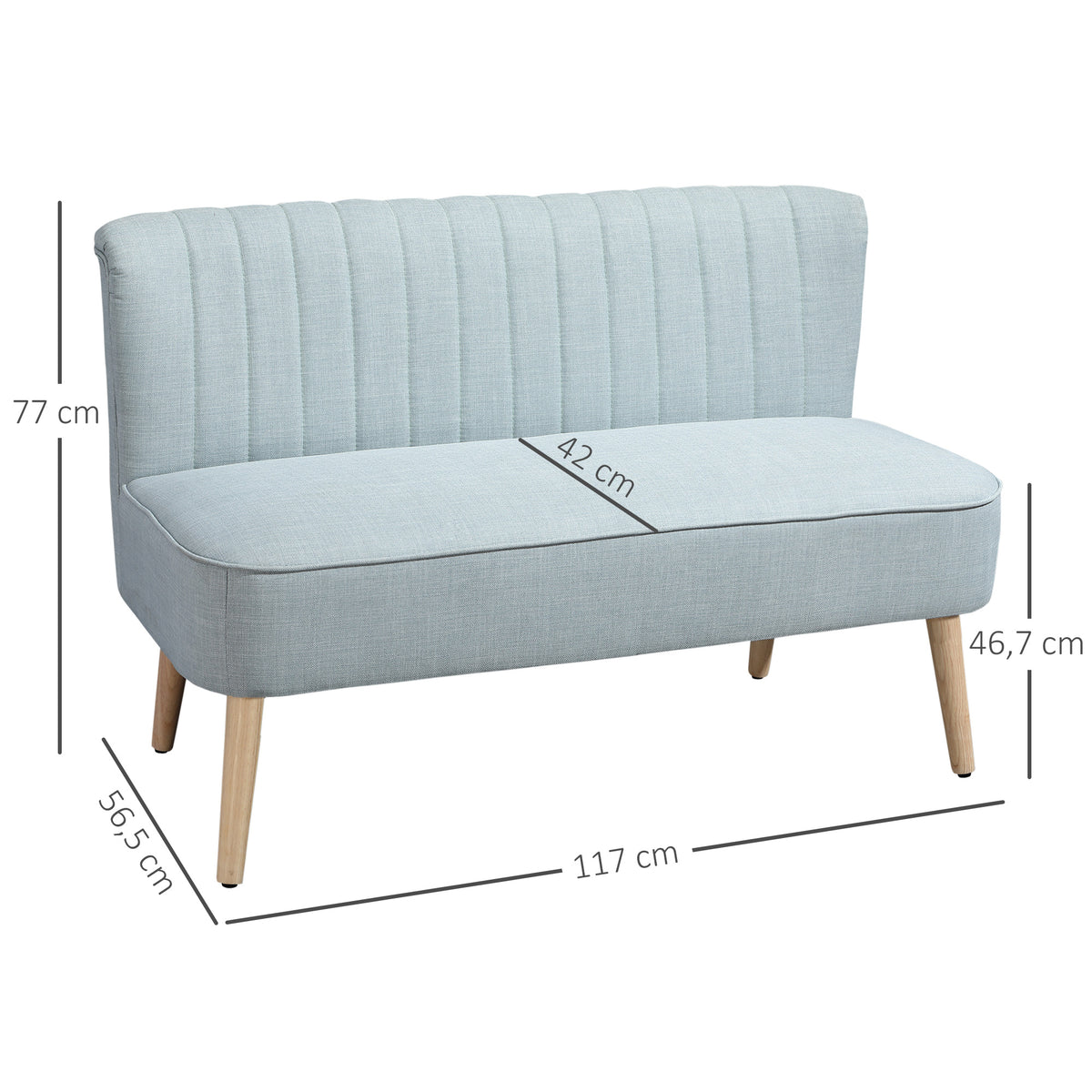 2-Sitzer Sofa, weiche Polsterung, pflegeleichter Bezug, bis 220 kg, 117 x 56,5 x 77 cm, Hellgrün