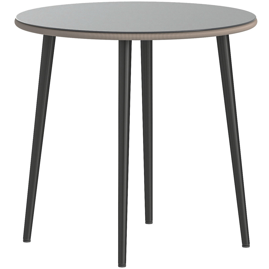 Gartentisch Stahl Buffettisch mit Stahlrahmen, PE-Rattan-Rand, verstellbaren Füßen, 4 Personen 80 x 80 x 74 cm Grau