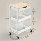 Rollbarer K¨¹chenwagen, 2 Regale, Schublade, Ablage, 4 Rollen, Griffe, Stahl, Wei?