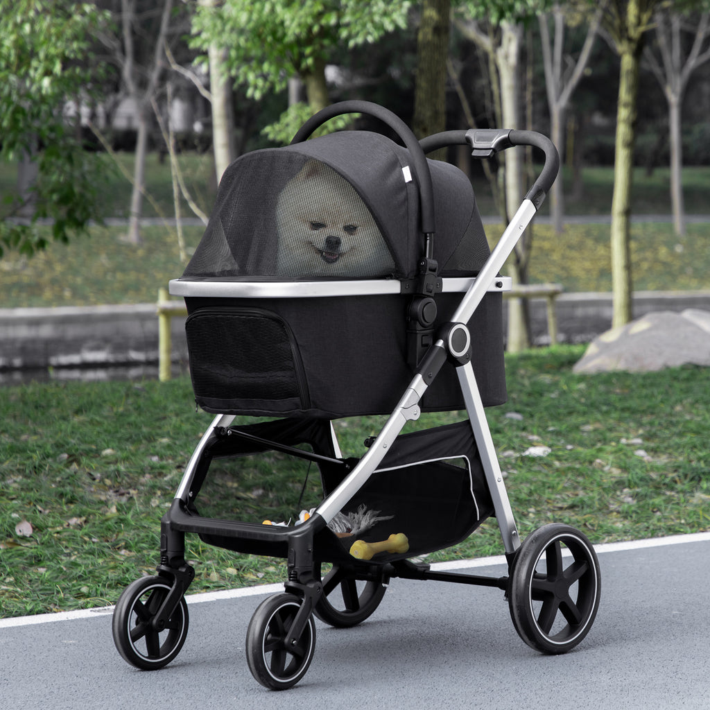3-IN-1 Hundebuggy Haustierbuggy Hundebuggy, inkl. Kissen, klappbar, 1 Aufbewahrungskorb, 83 cm x 58 cm x 102 cm, Schwarz