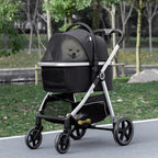 3-IN-1 Hundebuggy Haustierbuggy Hundebuggy, inkl. Kissen, klappbar, 1 Aufbewahrungskorb, 83 cm x 58 cm x 102 cm, Schwarz