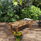 Wooden Garden Bench, 2 Seater Outdoor Bench, Fir Wood Backless Patio Loveseat with Slatted Seat for Park, 110 x 38 x 35 cm, 1 Piece, Carbonised
