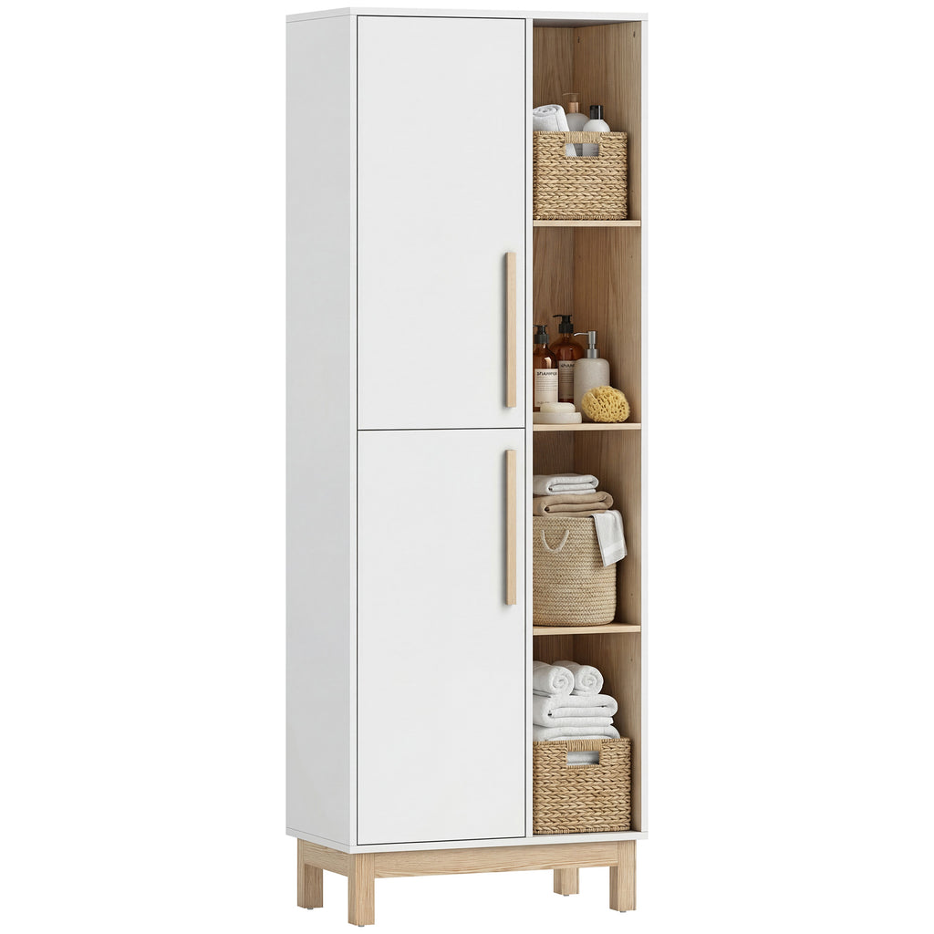 176 cm großes Bücherregal, 4 offene Regale, 2 Schränke, freistehender Bücherschrank, MDF, Weiß
