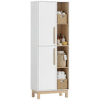 176 cm großes Bücherregal, 4 offene Regale, 2 Schränke, freistehender Bücherschrank, MDF, Weiß