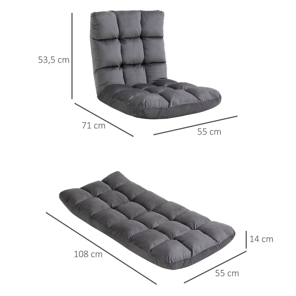 Sessel G?stematratze Bodensessel, verstellbare R¨¹ckenlehne, Velouroptik, 55 cm x 71 cm x 53,5 cm, Grau