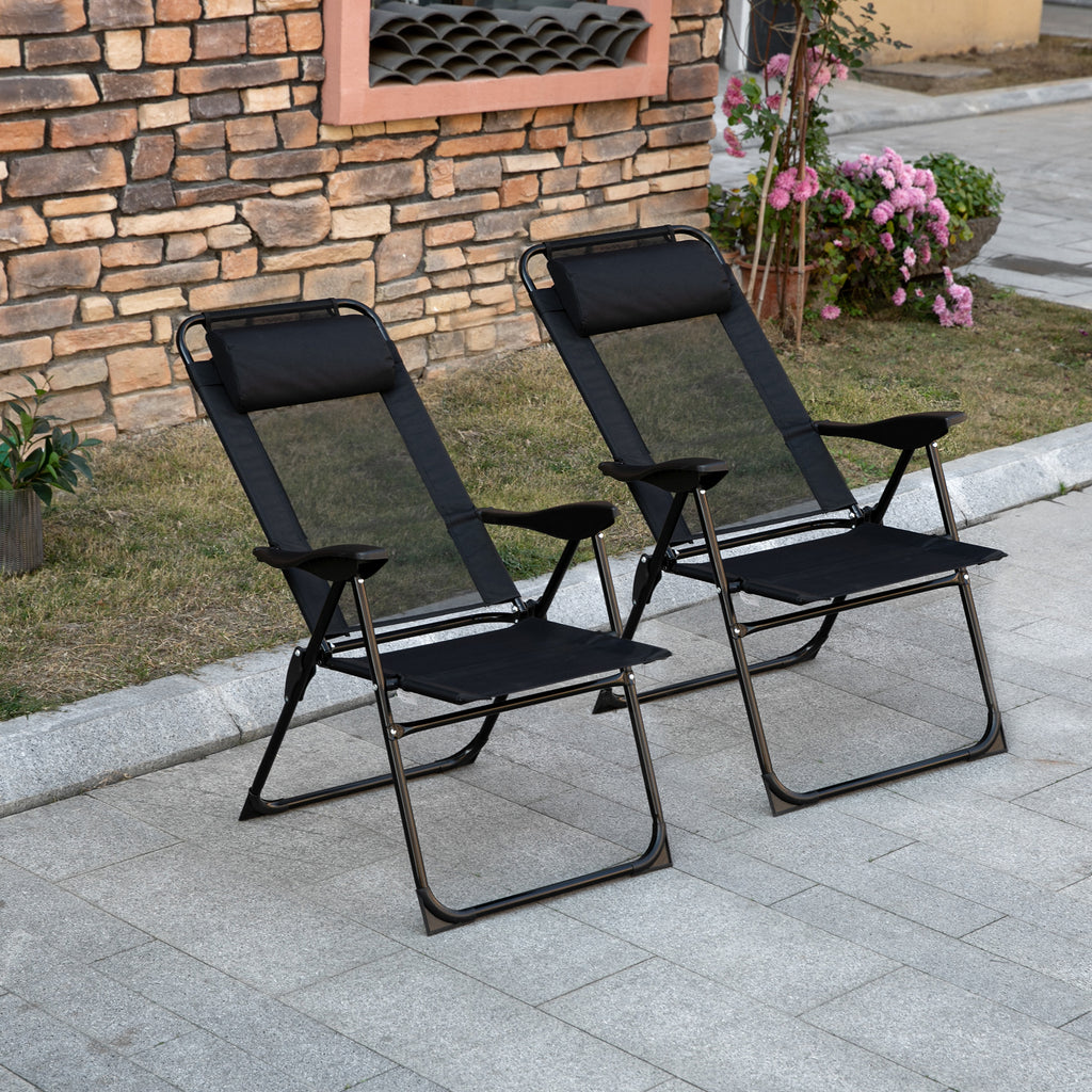 Klappstuhl 2er-Set, Klappliege, wetterfest, 5-fach verstellbare Rückenlehne, Metallgestell, Schwarz
