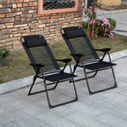 Klappstuhl 2er-Set, Klappliege, wetterfest, 5-fach verstellbare Rückenlehne, Metallgestell, Schwarz