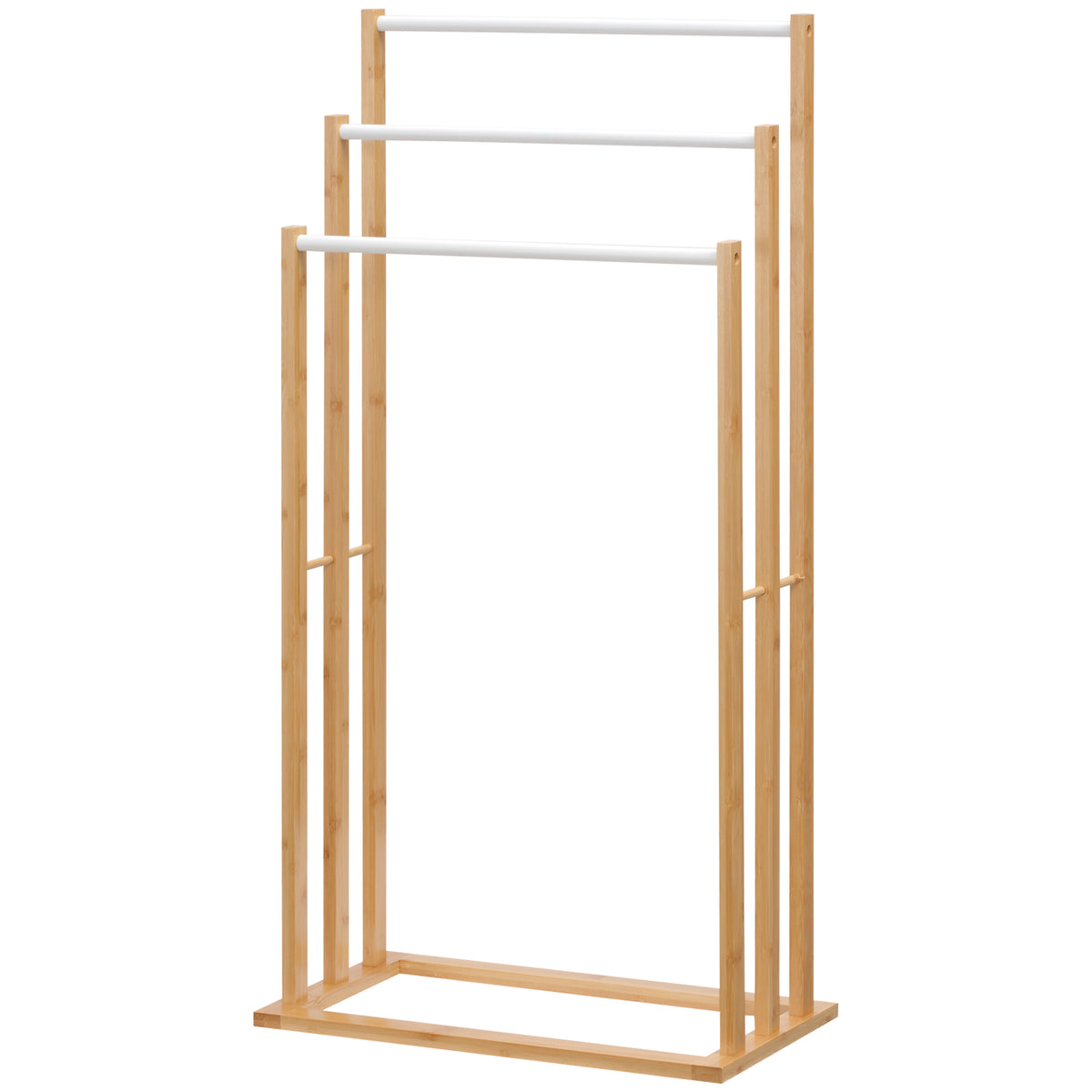 Handtuschst?nder aus Bambus. 3-teiliges Design, 3 Handtuchstangen 48 cm x 25,8 cm x 94 cm, Natur + Wei?