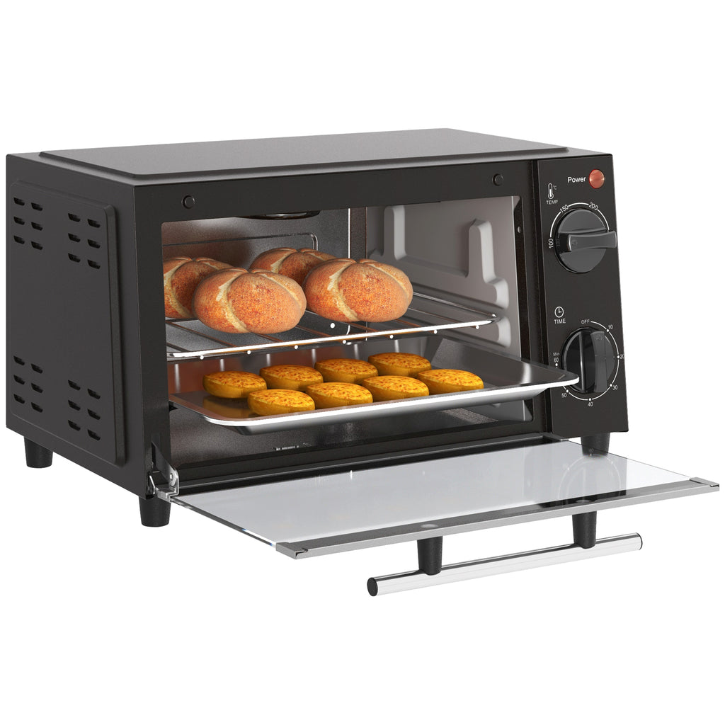 Mini-Backofen, 9 Liter Fassungsvermögen, Einstellbare Temperatur und Garzeit, mit Grillrost und Backblech, Schwarz