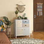 Sideboard, Shabby Chic Kommode, 2 Schubladen, 3 Schrankf?cher, Kiefernholz, 68x34x80cm, Wei?