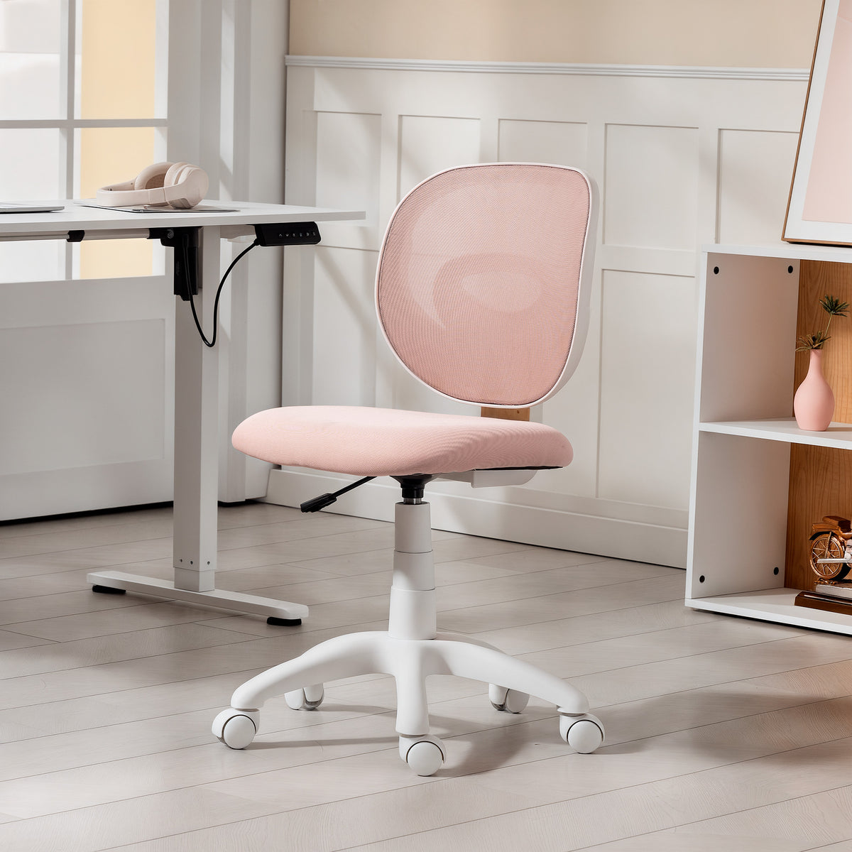 B¨¹rostuhl Ergonomischer Schreibtischstuhl mit C-f?rmiger R¨¹ckenst¨¹tze, H?henverstellbar Rosa