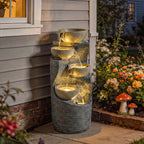 Springbrunnen 5-stufig Gartenbrunnen mit LED Beleuchtung Pumpe Steinoptik, Verstellbar 33 x 31 x 80 cm
