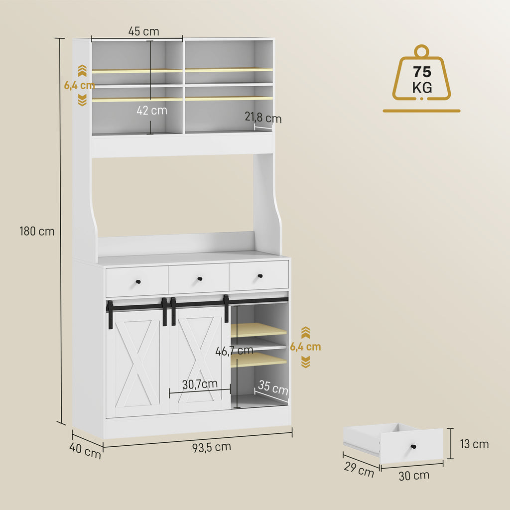 K¨¹chenschrank mit Regalen, Schr?nken, Schubladen und Ablagefl?che, Bauernhaus-Flair, verstellbare Regale, Holz, Wei?
