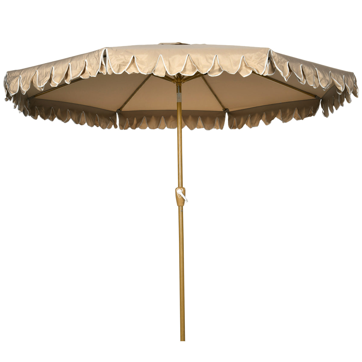 Sonnenschirm, mit Fransen, neigbar, mit Handkurbel, Stahl+Polyester, khaki, Ø264 x 240 cm