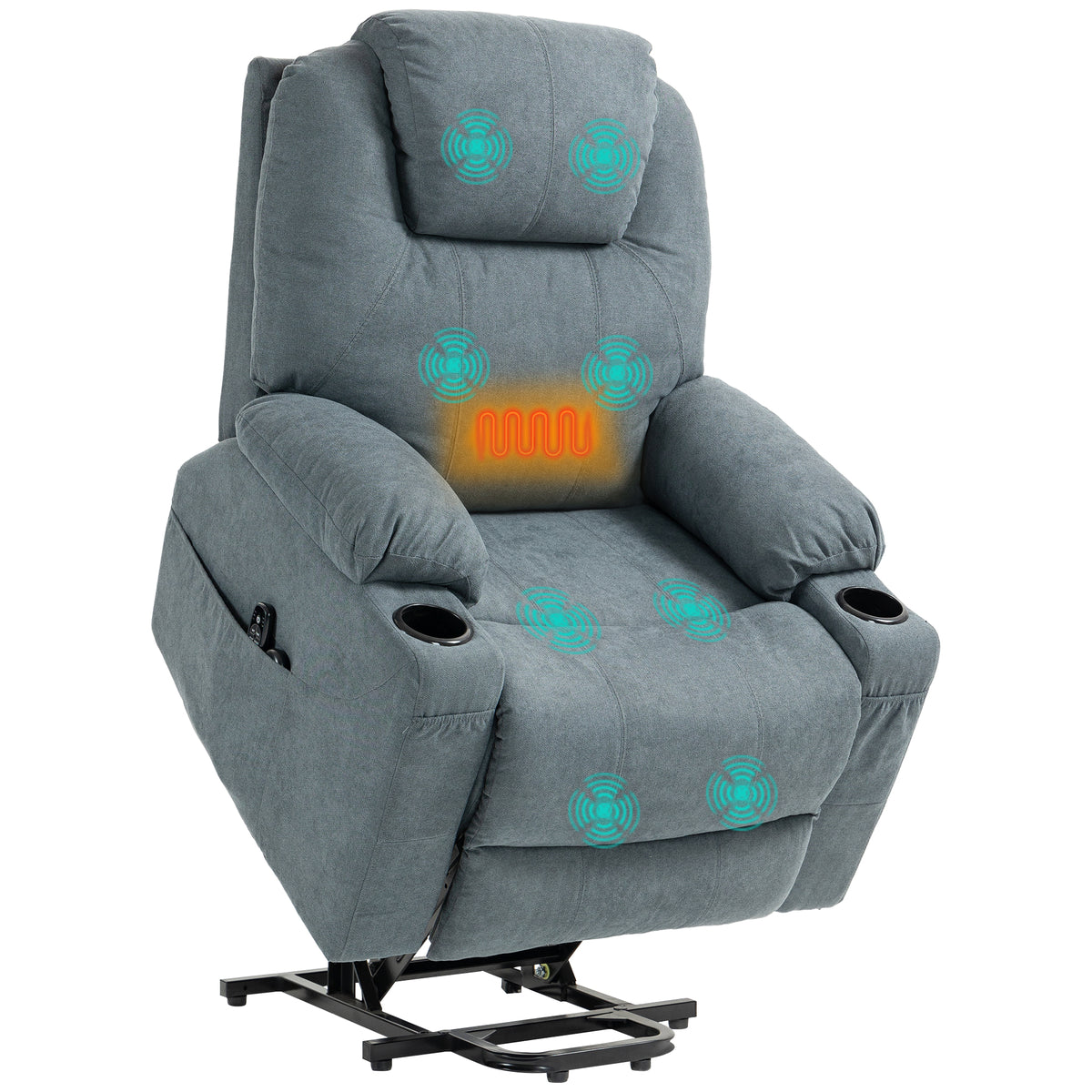 Massagesessel  Aufstehhilfe Seniorensessel, 8 Massagepunkte, Seitentaschen, Fernbedienung, 90L x 101B x 107 cm, Grau