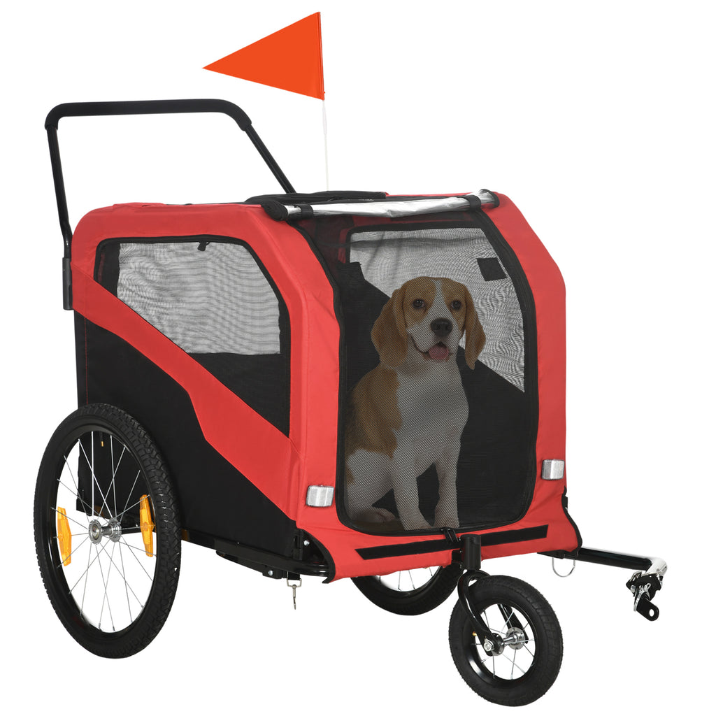 2 in 1 Dog Bike Trailer Pet Stroller for Large Dogs with Hitch, 20" Wheels, Pet Bicycle Cart Trolley Carrier for Travel, Red