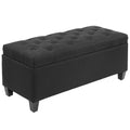 Sitzbank mit Stauraum, Truhenbank, leinenartiges Polyester, Kautschukholz, Schwarz, 100 x 40 x 44 cm