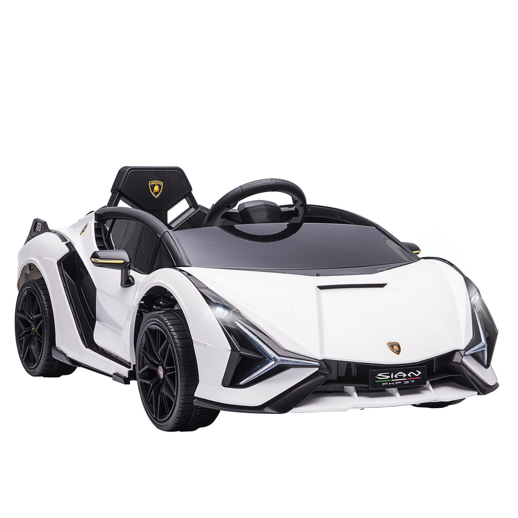 Kinder Elektroauto 12V Kinderauto mit 2,4 G Fernbedienung, 2 Motor, Kinderfahrzeug mit Hupe, LED, Musik, Elektrofahrzeug für 3-5 Jahre Kinder, Weiß