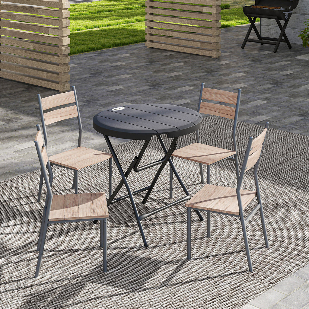 Foldable Round Garden Table for 4, Outdoor Dining Table with HDPE Tabletop and Steel Frame, 80 x 80 x 73 cm, Dark Grey
