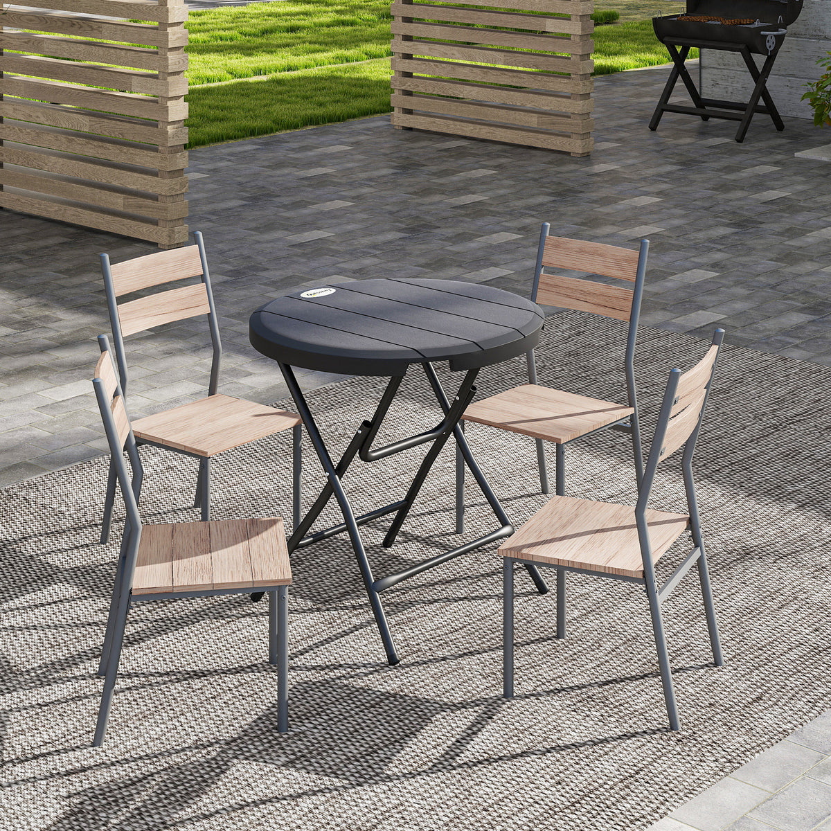 Foldable Round Garden Table for 4, Outdoor Dining Table with HDPE Tabletop and Steel Frame, 80 x 80 x 73 cm, Dark Grey