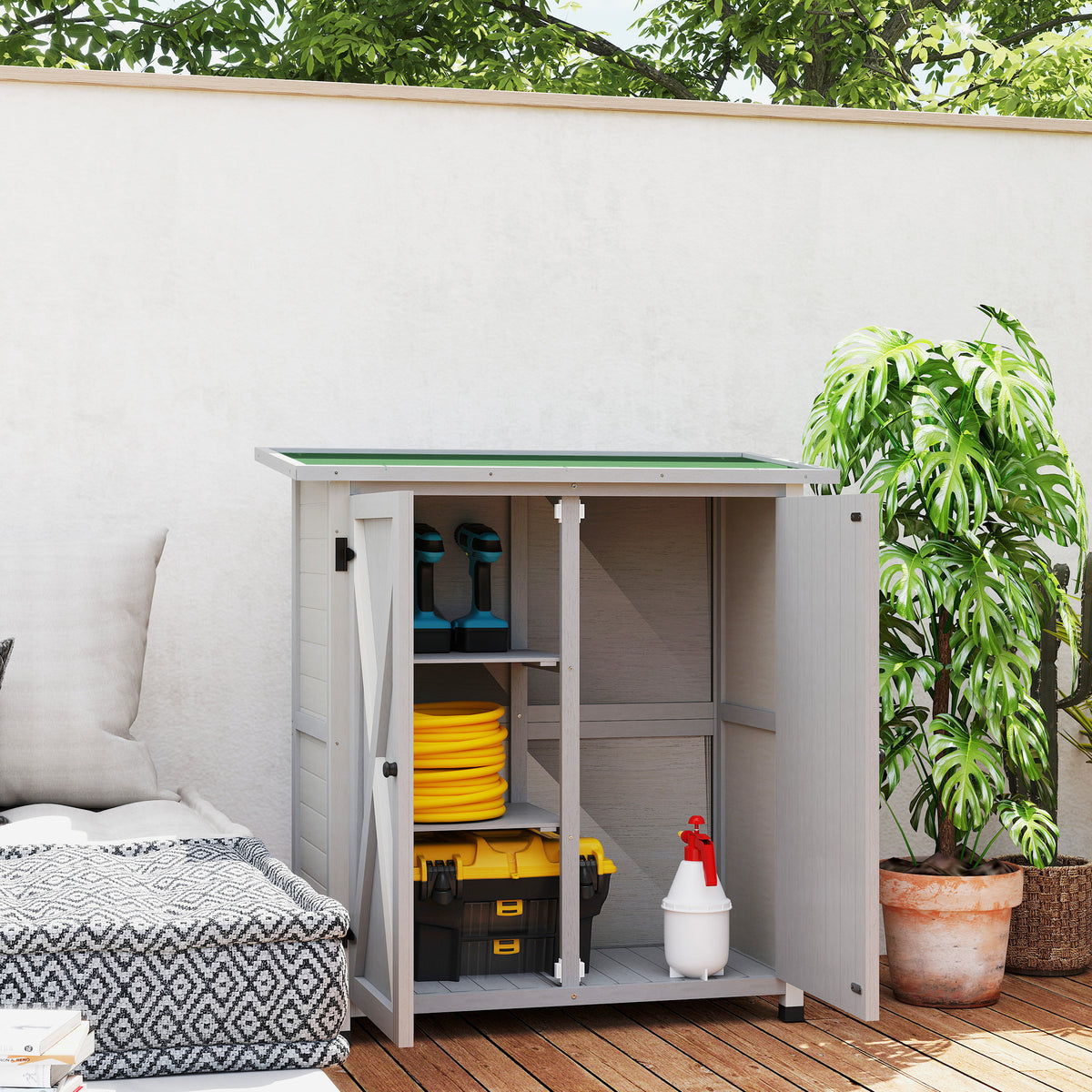46.5 x 97cm Compact Wooden Storage Shed - Light Grey