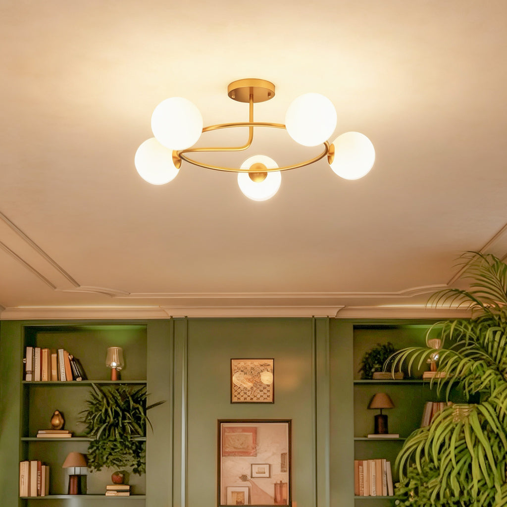 Deckenleuchte 20W Deckenlampe mit 5 G9-Fassungen, Eleganter Gold-Weiß-Look, Leuchtmittel nicht enthalten