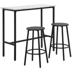 Bar-Set für 2 Personen, 1 Tisch mit 2 Barhockern, Tischplatte in weißer Marmoroptik, Stahlrahmen