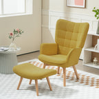 Akzentsessel mit Hocker, Relaxsessel in Cord-Optik, Armlehnstuhl mit Holzbeinen, für Wohnzimmer, Orange