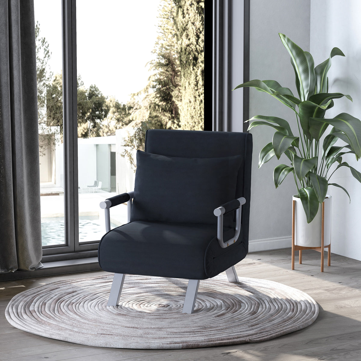 3-in-1 Schlafsofa, G?stebett, Sessel inklusive Kissen, Schwarz