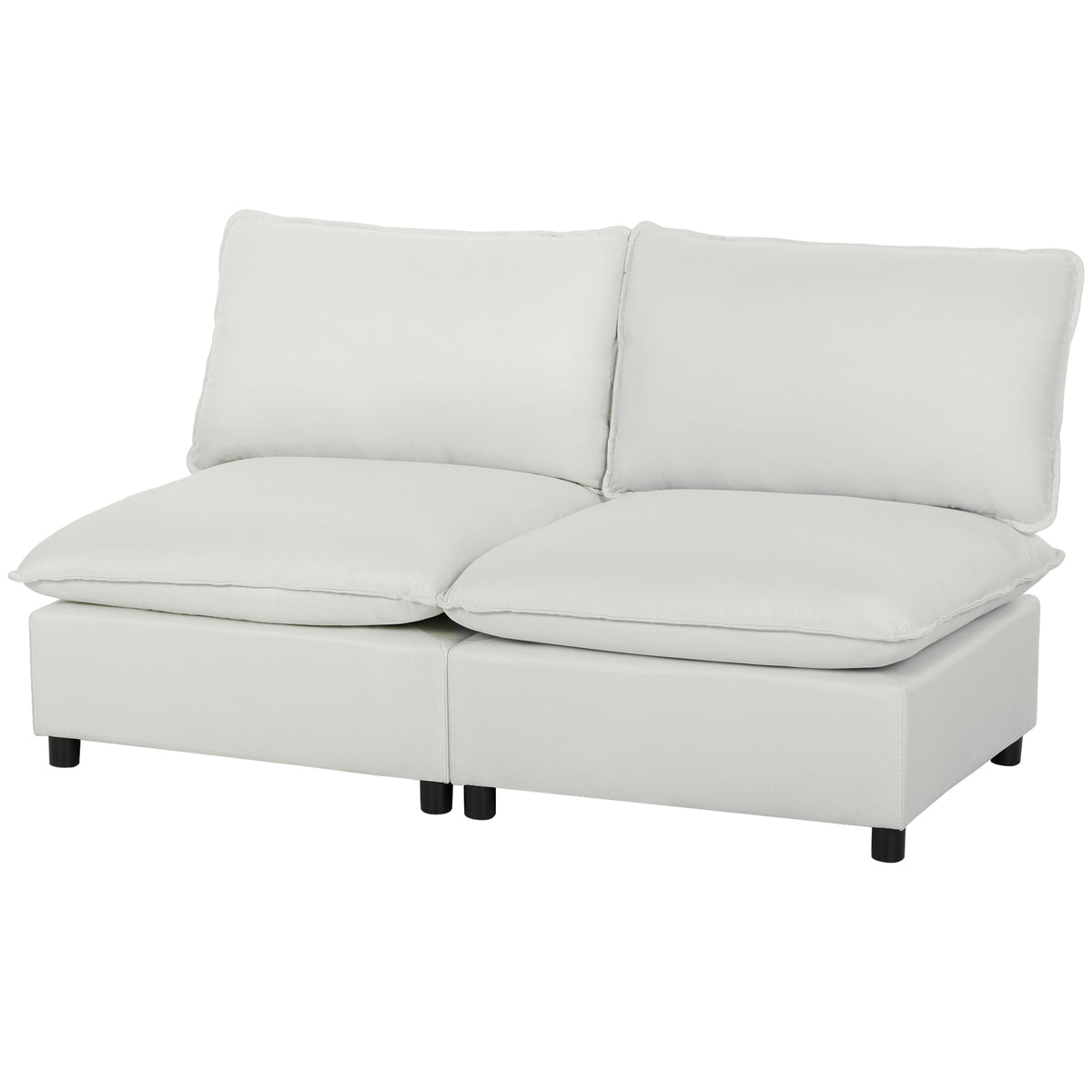 2-Sitzer-Sofa, 146 cm Kunstleder-Modularsofa mit breiter und tiefer Sitzfläche, dicken Kissen, einfache Montage, Grau