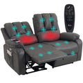 2-Sitzer elektrisches Relaxsofa aus Leathaire mit Massage- und Heizfunktion, 2 Fernbedienungen, USB-/USB-C-Anschlüssen