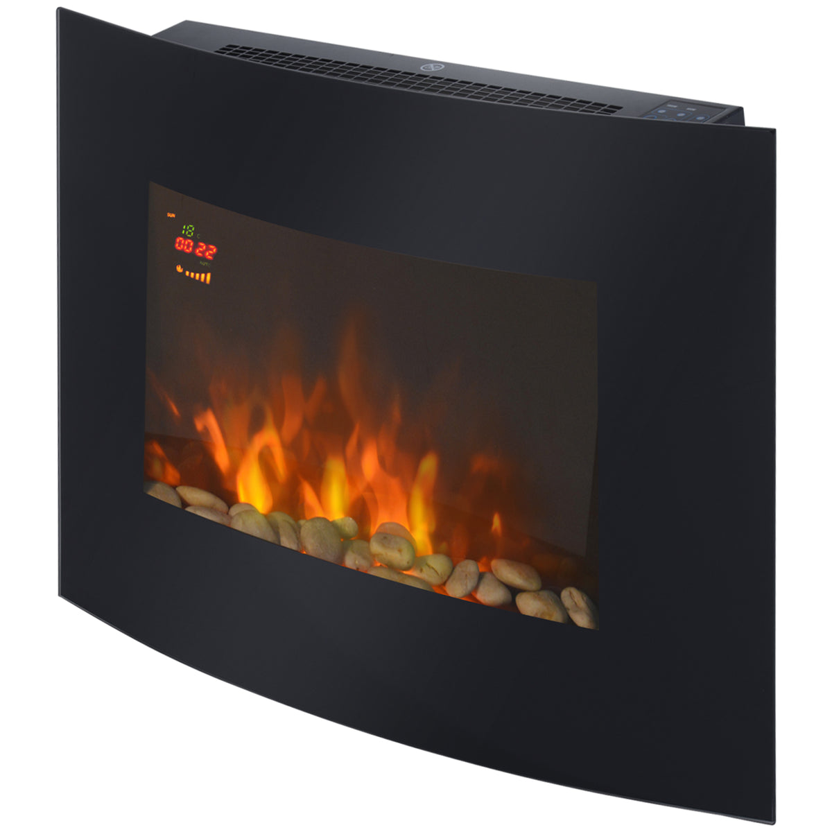 Elektrokamin mit Heizung, Wandkamin mit LED Flammeneffekt, 7 Flammenfarben, 900/1800 W, elektrischer Kamin mit Timer, Einstellbarer Thermostat, Dekokamin mit Fernbedienung, Schwarz, 65 cm