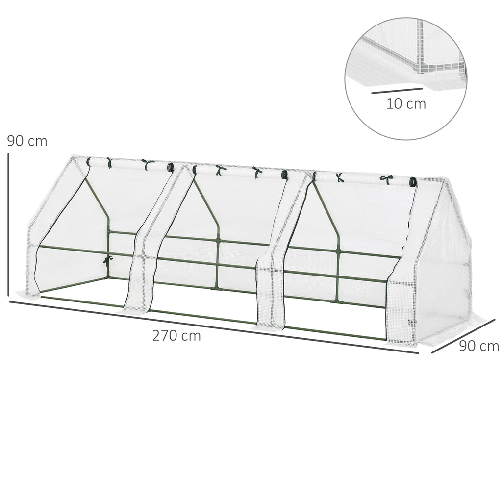  Gewächshaus mit Reißverschlussfenster, winterfest Foliengewächshaus aus Stahl, Treibhaus für Balkon, Garten, 270 x 90 x 90 cm, Tomatenhaus für Tomaten, Gemüse, Blumen, Weiß