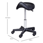 Saddle Stool, PU Leather Adjustable Rolling Salon Chair with Steel Frame for Massage, Spa, Beauty and Tattoo, Black