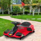 Elektrisches Go-Kart für Kinder, Gummiräder, 3-8 km/h, mit Lichtern und Musikfunktion, Rot