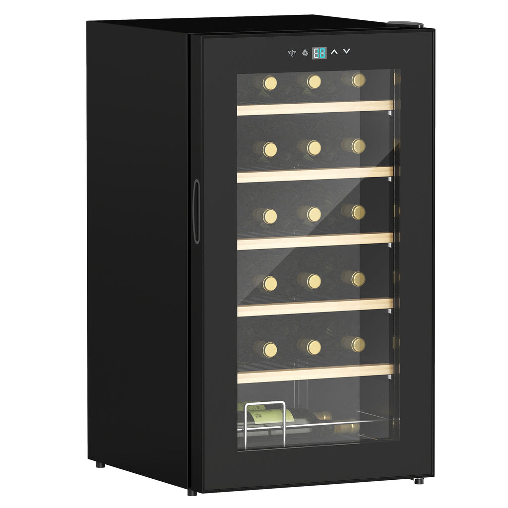 Weinkühlschrank für 24 Flaschen, einstellbare Temperatur 5 bis 20° C, LED-Beleuchtung, schwarz, 43 x 45 x 75 cm
